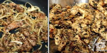 картофельный салат с мясом гирос и дзадзики