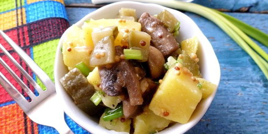 Рецепт картофельного салата с жареными шампиньонами