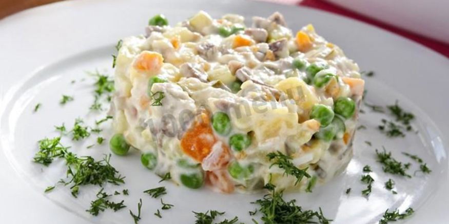 Рецепт классического оливье с мясом говядины