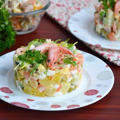 Оливье с креветками