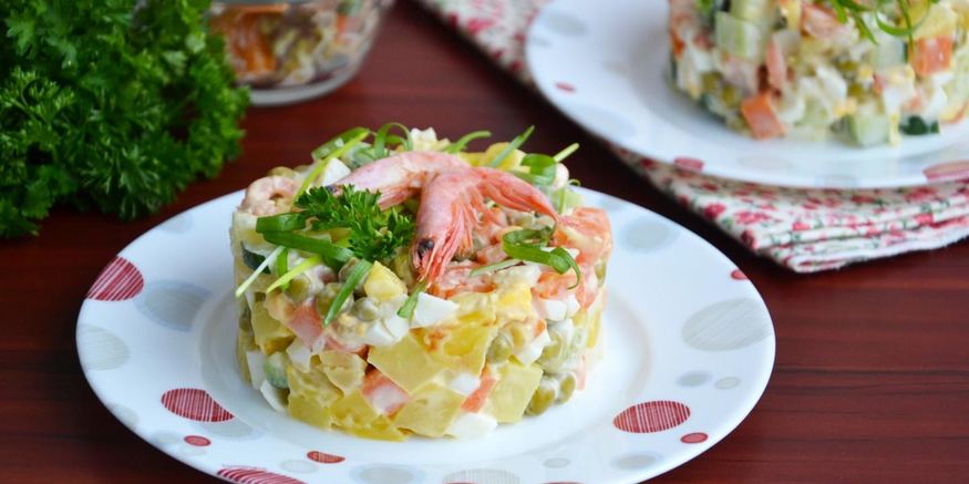 Рецепт оливье с креветками