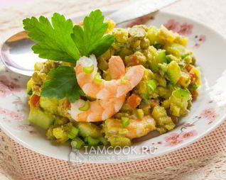 Постный Оливье с креветками