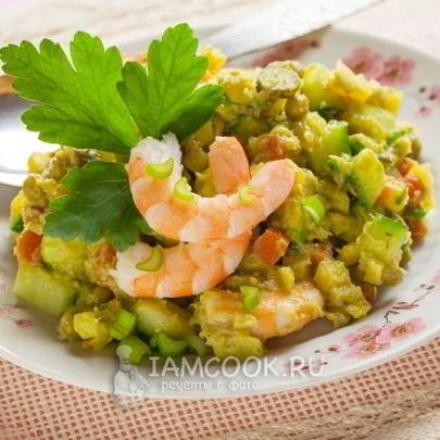 Постный Оливье с креветками