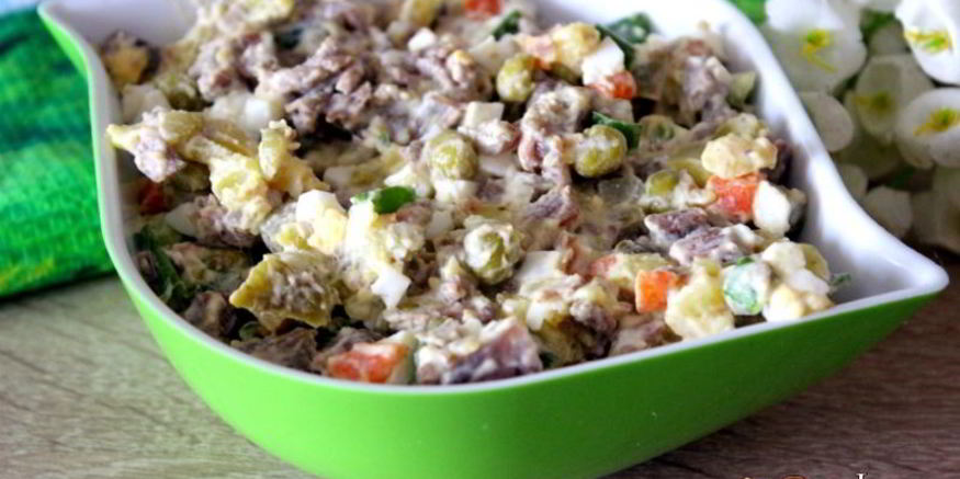 Рецепт салата оливье с говядиной