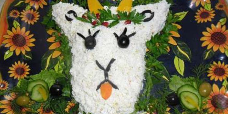 Рецепт салата оливье в виде козы