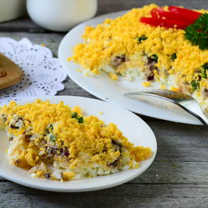 Салат Мимоза классический слоеный