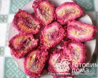 Постный рулет из сельди под шубой