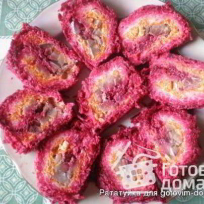 Постный рулет из сельди под шубой