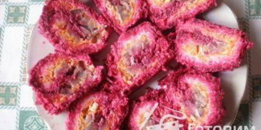 Рецепт постного рулета из сельди под шубой