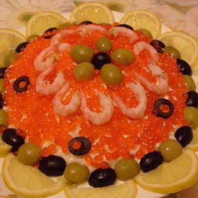 Праздничный салат Креветки под шубой