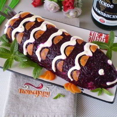 Селедка под шубой в виде рулета