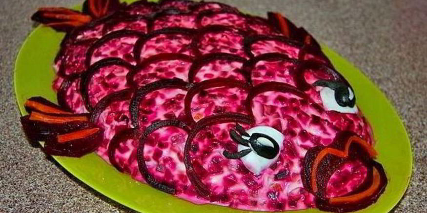 Рецепт селедки под шубой в виде рыбы