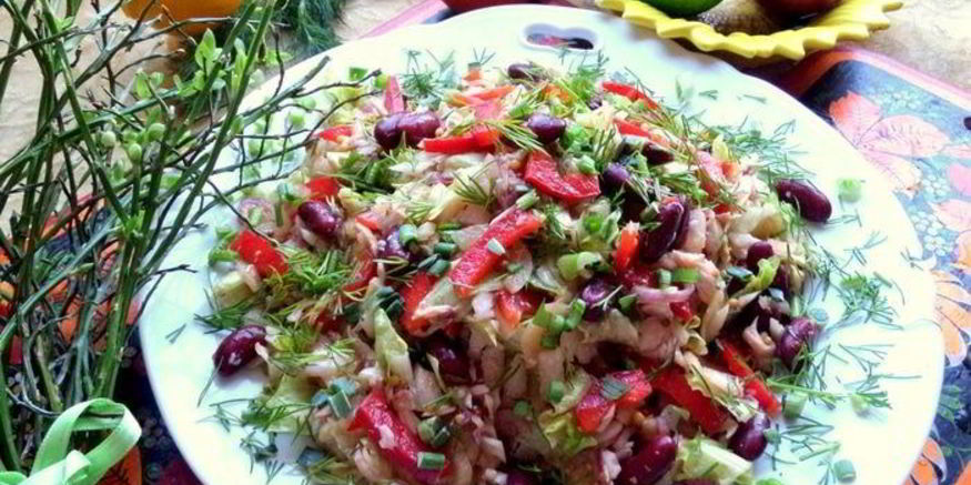 Рецепт салата с курицей и фасолью весна