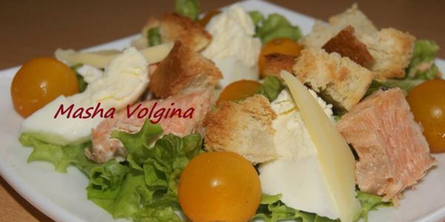 Рецепт салата цезарь с рыбой