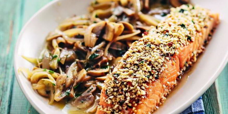 Рецепт лосося с грибным винегретом