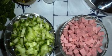 холодный борщ из свеклы с колбасой