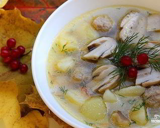 Суп из белых грибов на мясном бульоне