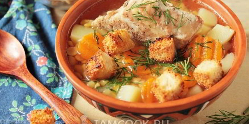 Рецепт горохового супа с запеченными ребрышками