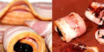 крем-суп с черносливом в беконе