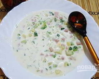 Окрошка классическая с колбасой на майонезе