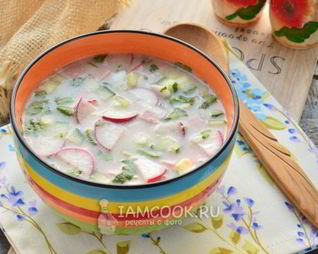 Окрошка с колбасой на уксусе