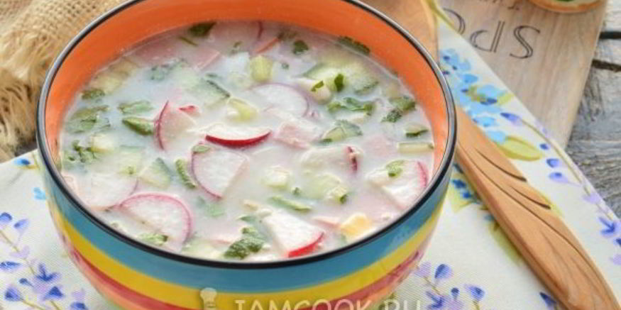 Рецепт окрошки с колбасой на уксусе