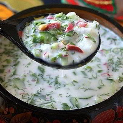 Окрошка с салями на кефире и газированной воде