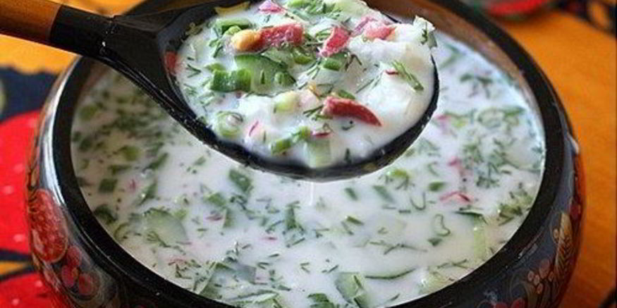 Рецепт окрошки с салями на кефире и газированной воде