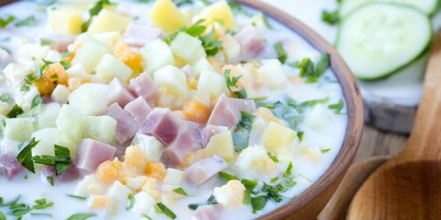 Рецепт окрошки с ветчиной и таном