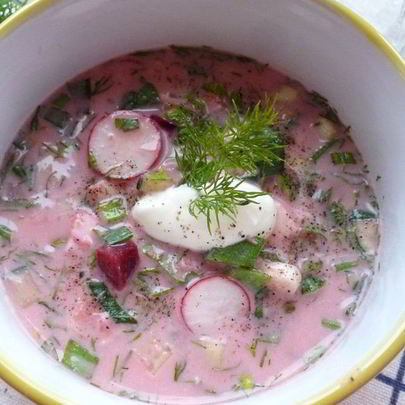 Окрошка со свеклой и курицей