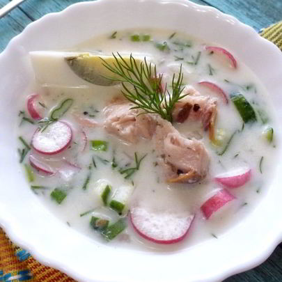 Овощная окрошка с тунцом