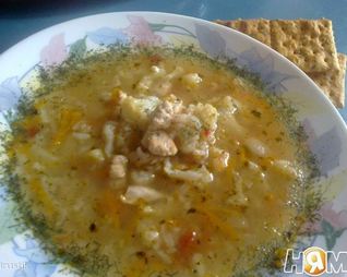 Овощной суп с рисом и куриным филе