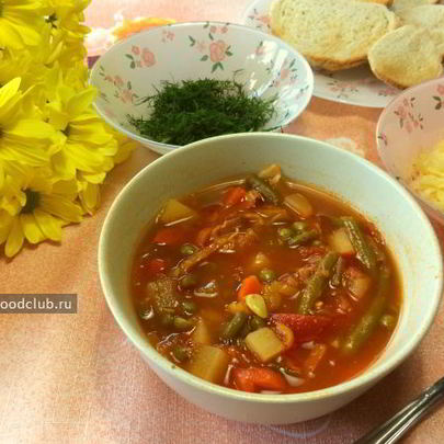 Суп Минестроне с беконом и стручковой фасолью