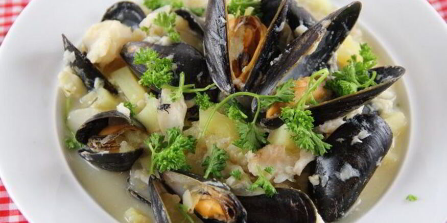 Рецепт густой похлебки с картофелем, мидиями и треской