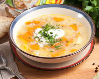 Рассольник с рыбой и перловой крупой