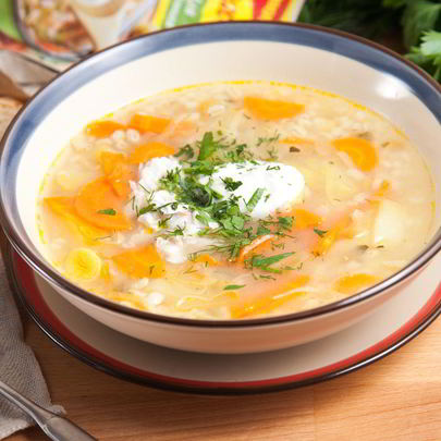 Рассольник с рыбой и перловой крупой