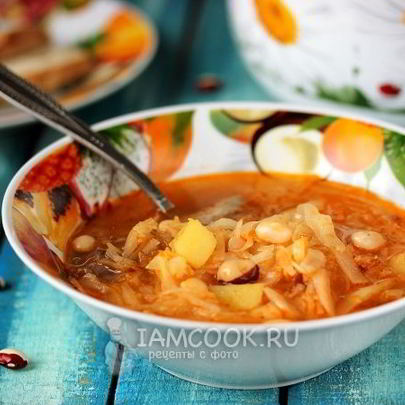 Щи с фасолью и желудками индейки