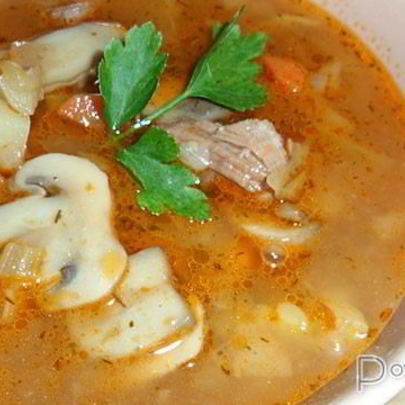 Суп-солянка с грибами и капустой