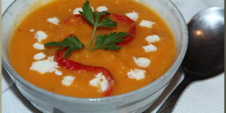 Рецепт супа-пюре из запеченной тыквы с перцами