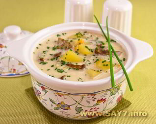 Сырный суп с белыми грибами