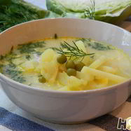 Рецепт Сырного супа с горошком и капустой