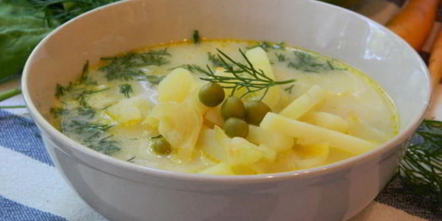 Рецепт сырного супа с горошком и капустой