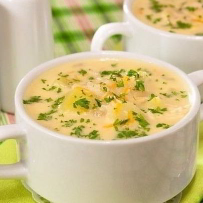 Сырный супчик с курицей и рисом