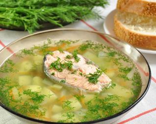 Уха из форели с зеленью