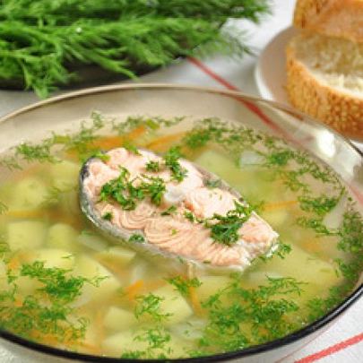 Уха из форели с зеленью