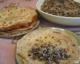 Блинчики с печенью и рисом