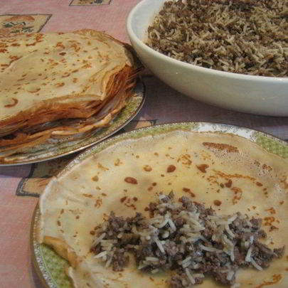 Блинчики с печенью и рисом