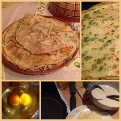 Блинчики с зеленым луком и сыром