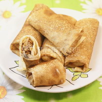 Блины с капустой и грибами