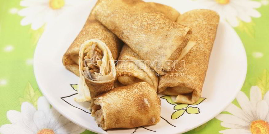 Рецепт блинов с капустой и грибами